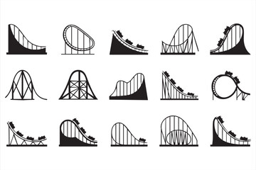 Theme park ride symbol pack with loop and drop track silhouettes © MD.sahadat