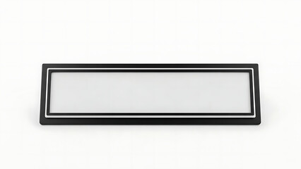 Blank rectangular nameplate with a black frame and white insert, isolated on a white background.