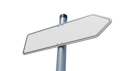 Blank white arrow sign isolated PNG on transparent background, directional road sign for navigation and advertising purposes, mockup template