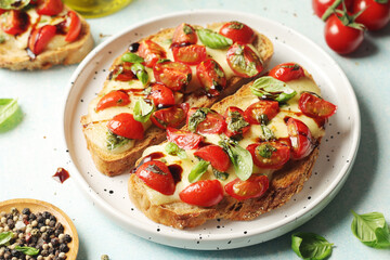 Freshly made bruschetta sandwiches - traditional dish of Italian cuisine