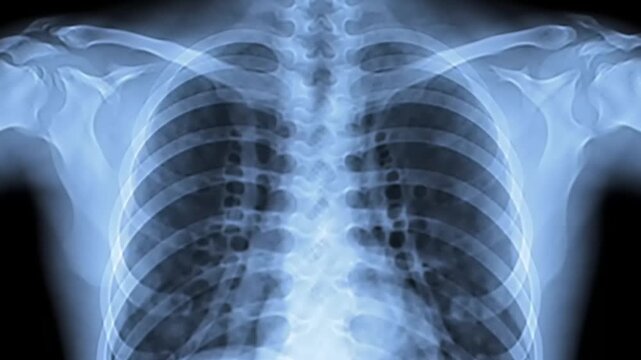 Human chest xray scan on black.