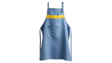 Light blue apron with yellow stripe isolated PNG, kitchen garment for cooking and baking on transparent background