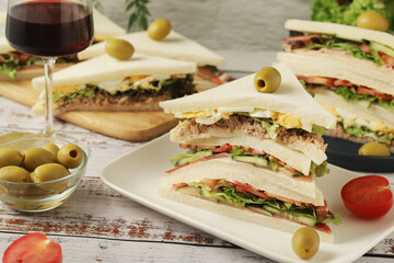 Different Italian tramezzini sandwich in tradition triangle form	