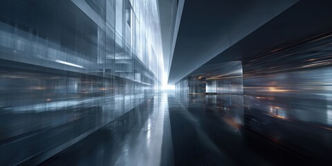 Obraz premium Futuristic Corridor with Reflective Floor and Abstract Light Effects