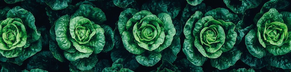 Fototapeta premium Vibrant Green Lettuce Heads Growing Abundantly in a Sunlit Garden Field, Capturing Nature s Beauty