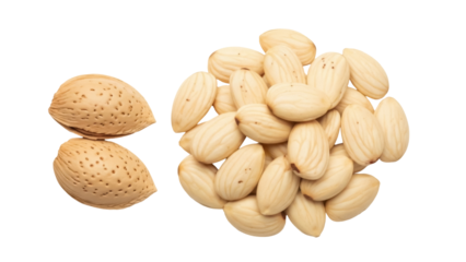 Pile of blanched almonds isolated PNG, nutritious snack with smooth texture and mild flavor for healthy eating and culinary applications