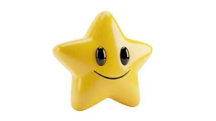 Smiling yellow star PNG isolated on transparent background, cute cartoon character with happy face...