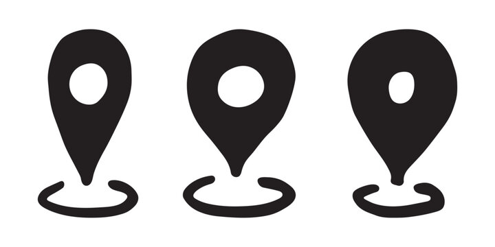 Set of hand drawn map pin Map marker pointer sign GPS and mapping tools Location pin symbol Pinpoint clipart in doodle style Single element for web, design