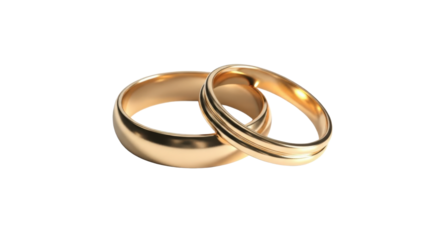 Two golden wedding rings stacked together isolated on transparent background