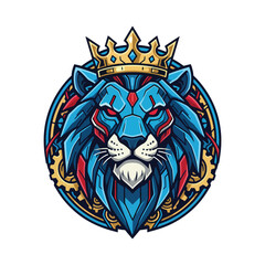 Cyber Lion King Logo with Crown and Mechanical Design
