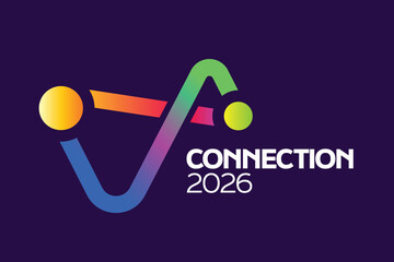 Global Networking and Connectivity Icon 2026, Vibrant Gradient Line Art for Tech Event.