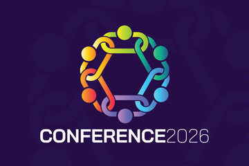 Modern 2026 Conference Logo with Interlocking Colorful Human Chain Circle