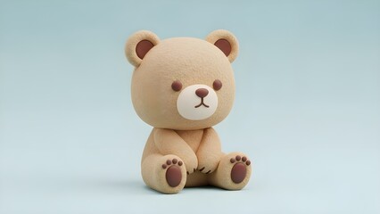 Obraz premium A light brown 3D teddy bear with a smooth texture and a serene sitting pose. The design is minimalist, cute, and aesthetically pleasing on a soft blue background. Perfect for digital icons or decorati