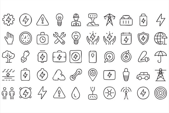 Electricity and Power Infrastructure Line Icons for Smart Grid Dashboards