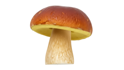 Porcini mushroom isolated PNG on transparent background, edible fungus with brown cap and thick stem for culinary and gourmet use