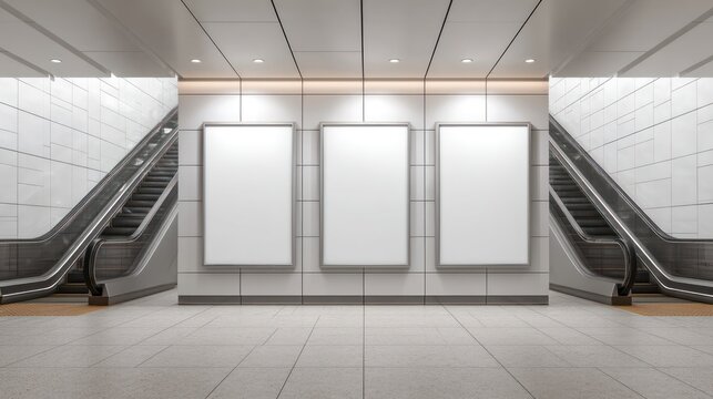 Blank advertisement posters in a modern subway station