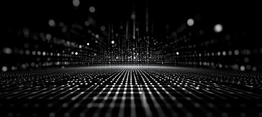 Abstract Technological Gridscape in Monochromatic Tones with Digital Noise Aesthetic Background