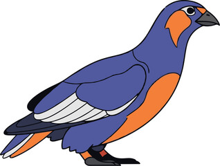 Obraz premium A cartoon bird with purple body, orange chest, and dark tail feathers