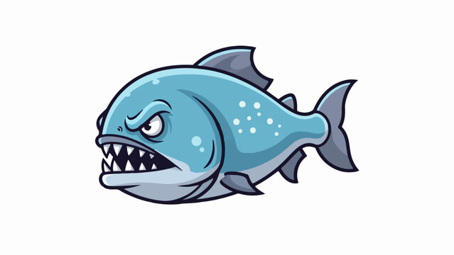 A cartoonish piranha with sharp teeth and an aggressive expression