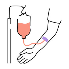 A hand drawn style illustration showing an iv drip