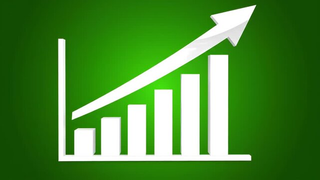 White 3D bar chart on green background