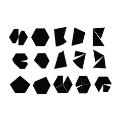 A collection of black geometric shapes on a white background.