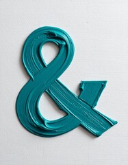& sign in teal thick texture painting, on white canvas, and symbol, Ampersand, isolated, symbolize collaboration, together, with