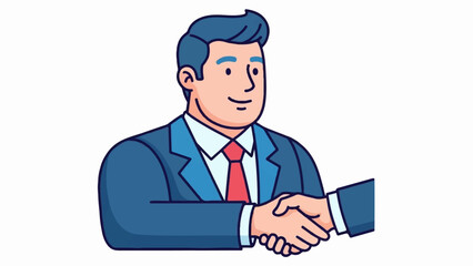A man in a suit shakes hands with another person