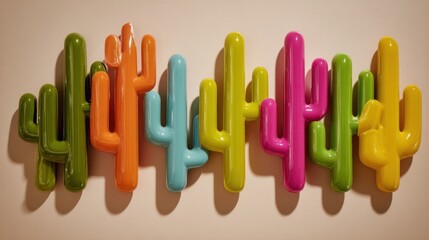 Vibrant cactus shapes on neutral background for interior design inspiration