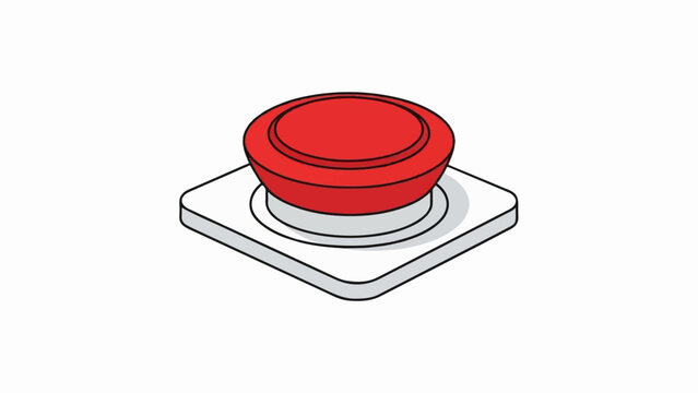 A minimalist isometric illustration of a red button on a white base, casting a subtle shadow