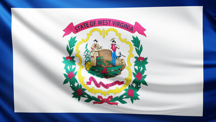 West Virginia flag 4K flag background texture, flag of West Virginia waving in the wind, realistic american state flag,USA, US patriotism