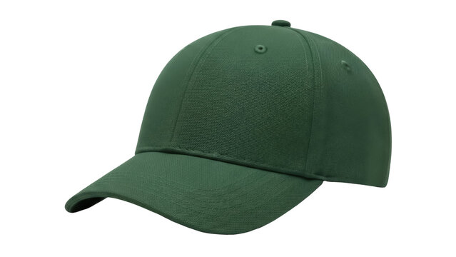 Dark green baseball cap PNG isolated on transparent background, blank cotton twill hat for sports and casual wear mockup