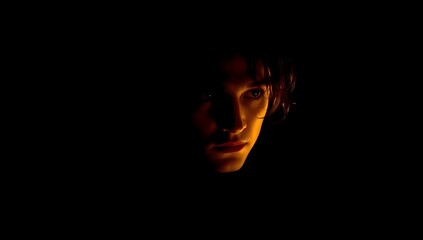 Fototapeta premium Dramatic Low Key Portrait of Man Face in Shadow. Cinematic Rim Light Silhouette