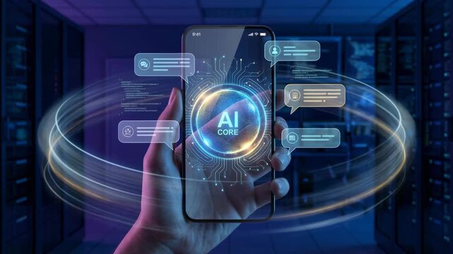 AI core chatbot for online store improving customer support and personalized shopping with secure data center connection and seamless mobile