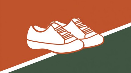 Stylish white sneakers illustration set against an orange backdrop, emphasizing modern design and simplicity, ideal for sports and fashion themes
