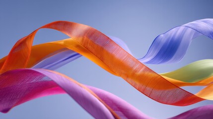 Colorful flowing ribbons on blue background for creative design and decoration