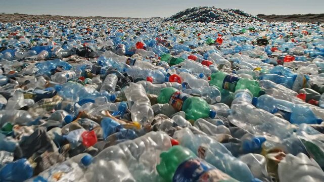 Pile of plastic bottles on beach