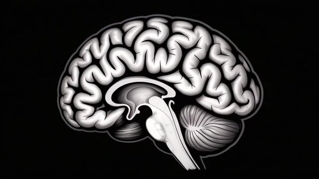 Detailed illustration of human brain anatomy in medical style