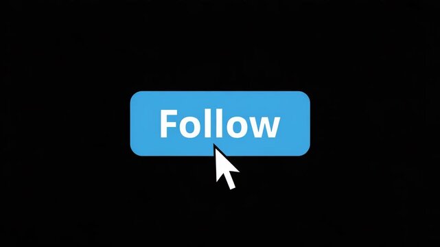 Blue follow button with cursor clicking to encourage social media engagement