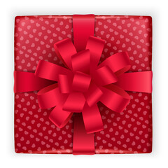 Realistic gift box with satin bow. Ideal for gift wrapping, holiday decoration, weddings and celebrations. High quality design isolated on transparent background