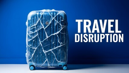 frozen bag suitcase depicting travel disruption blue Visuals with maximum sensory appeal