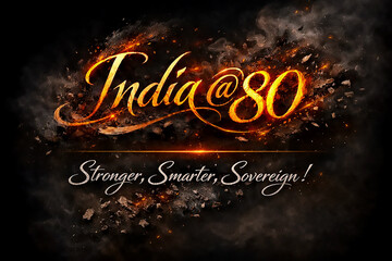 India @80: A vivid illustration marking India's 80th anniversary, symbolizing strength, wisdom, and sovereignty in a dynamic and energetic visual representation.