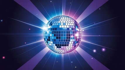 Vibrant disco ball spinning under radiant lights in dark room - Powered by Adobe