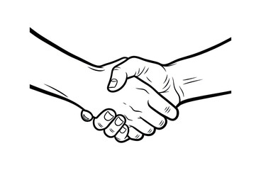 Fototapeta premium Line art drawing of two hands shaking, symbolizing agreement, partnership, and collaboration, isolated on a transparent background