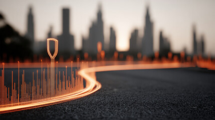 Cybersecurity shield protecting digital data information flow