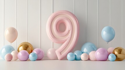 Whimsical Ninth Anniversary Celebration Display with Colorful Balloons and Sweet Treats for Party