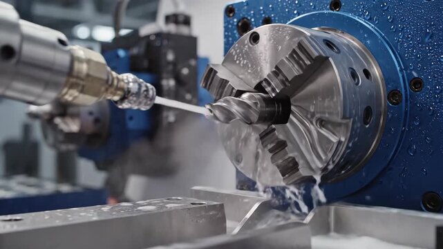 Close-up of high-precision industrial machinery during a water cooling process. video