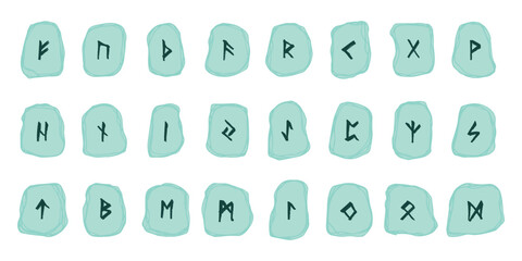 Set of hand drawn viking runes Rune stones with ancient norse alphabet characters engraved on them Scandinavian futhark germanic celtic Single element for design, print, web, decor