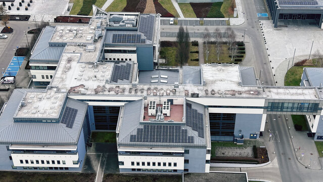Large scale data center buildings aerial view - Powered by Adobe