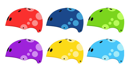 Fototapeta premium Colorful helmets arrayed on white background illustration for safety and design